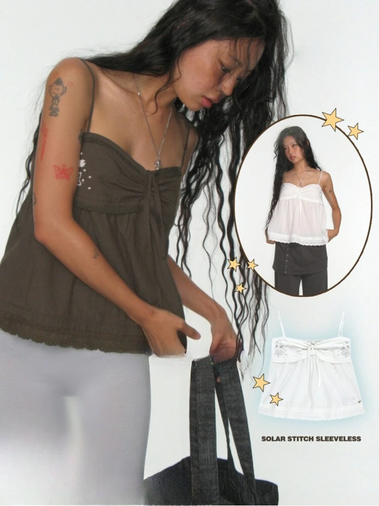 

Holiday Style Star Embroidered Camisole Top Y2k Sweet Vintage Lace Vest for Women 2025 Summer New Sleeveless Tops Mujer