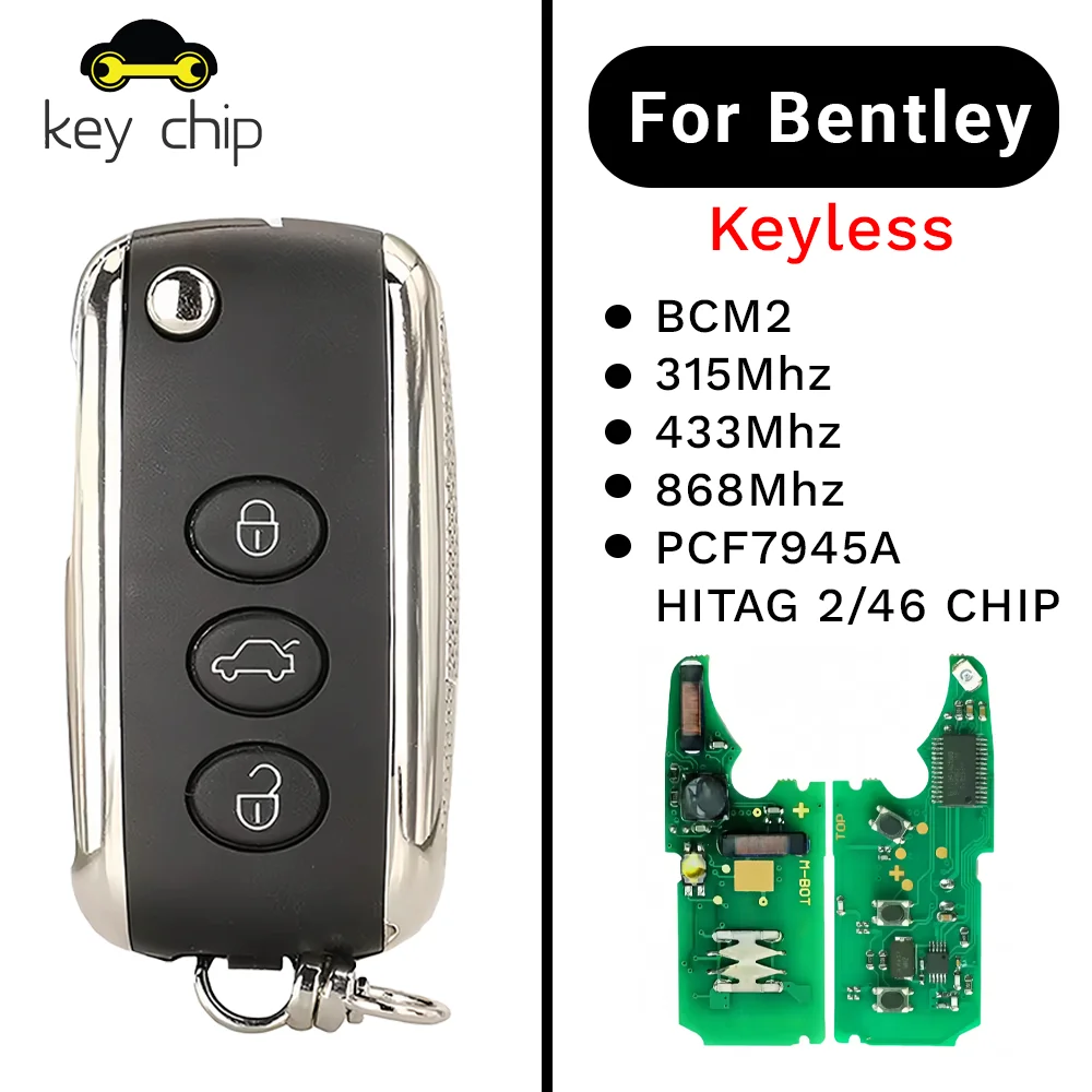 KeyChip For Bentley Continental GT Flying Spur PCF7945A 46Chip Flip Car Key Smart Keyless BCM2 System 315MHz 433MHz 868Mhz Red