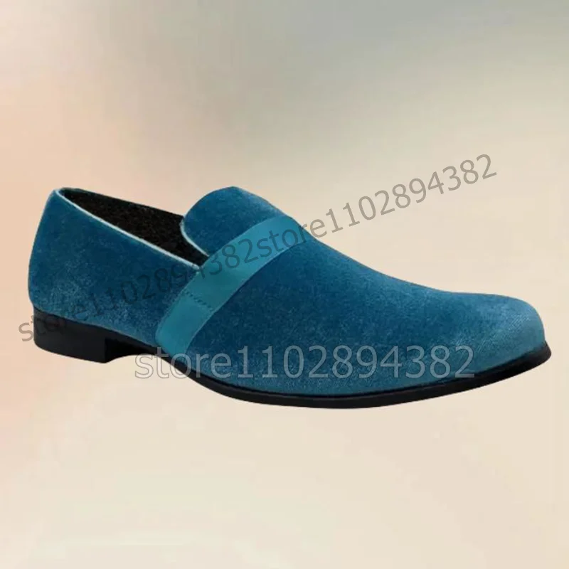 Mocasines bajos de pana azul para hombre, zapatos informales sin cordones, lujosos, hechos a mano, para fiesta, banquete