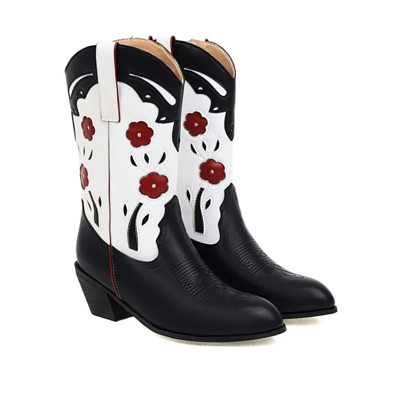 

High quality autumn and winter women's shoes Thick Heel Retro Fashion color blocking design women's boots Neutral style