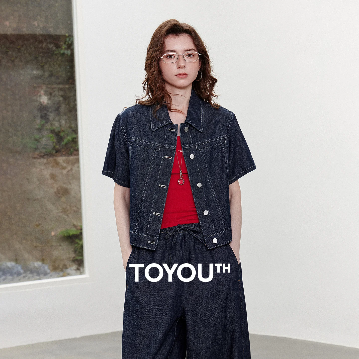 

TOYOUTH Women Denim Shirt 2026 Summer New Cotton Linen Short Turn Down Collar Retro Style Pullover Tops