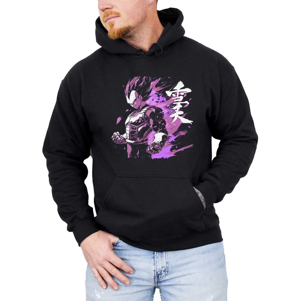 سترة Dragon Ball Vegito Blue Hoodie مع حبر ذهبي سبلاش أنيمي جرافيك شعر طويل تصميم سوبر سايان للرجال والأطفال في الشارع