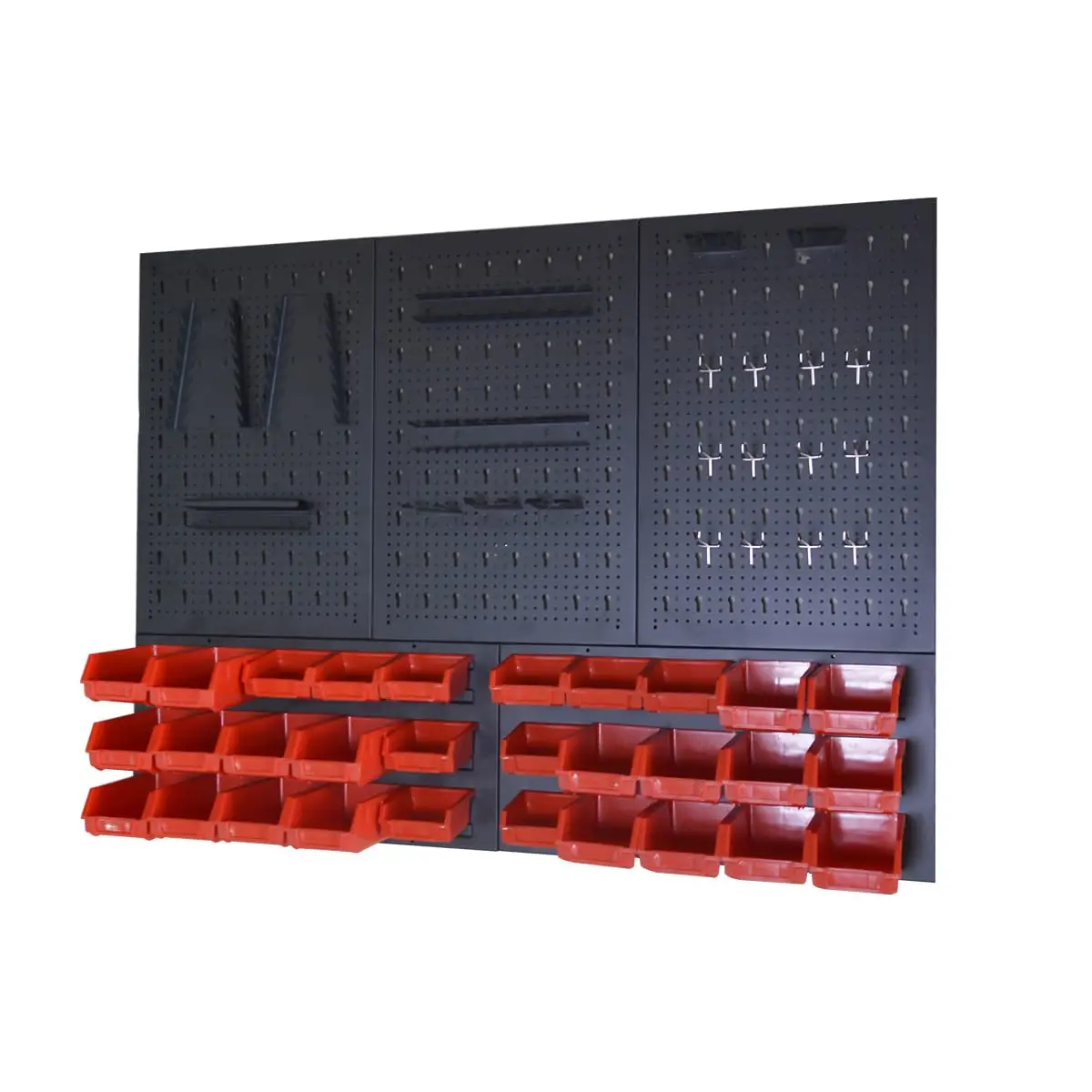 

JZD Metal Wall Pegboard Organizer System for Garage, Included 22 Hooks & 30 Storage Bins, Steel Tools Panel