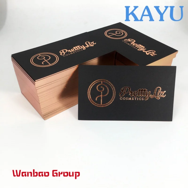 Custom  Printing Custom Rose Gold Foil Emboss Logo Foil Edge Cardboard Thick Paper Luxury Black Business Card Printing