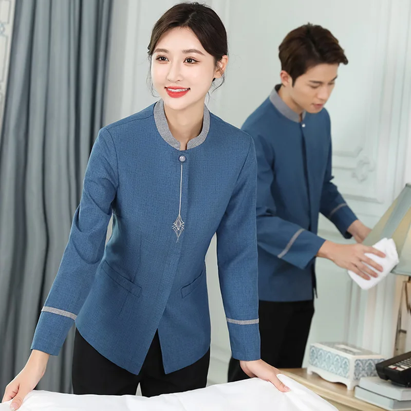 Cleaning Service Long Sleeve Autumn Winter Hotel Guest Room Cleaner Work Uniform Top Property Auntie Workwear Uniform