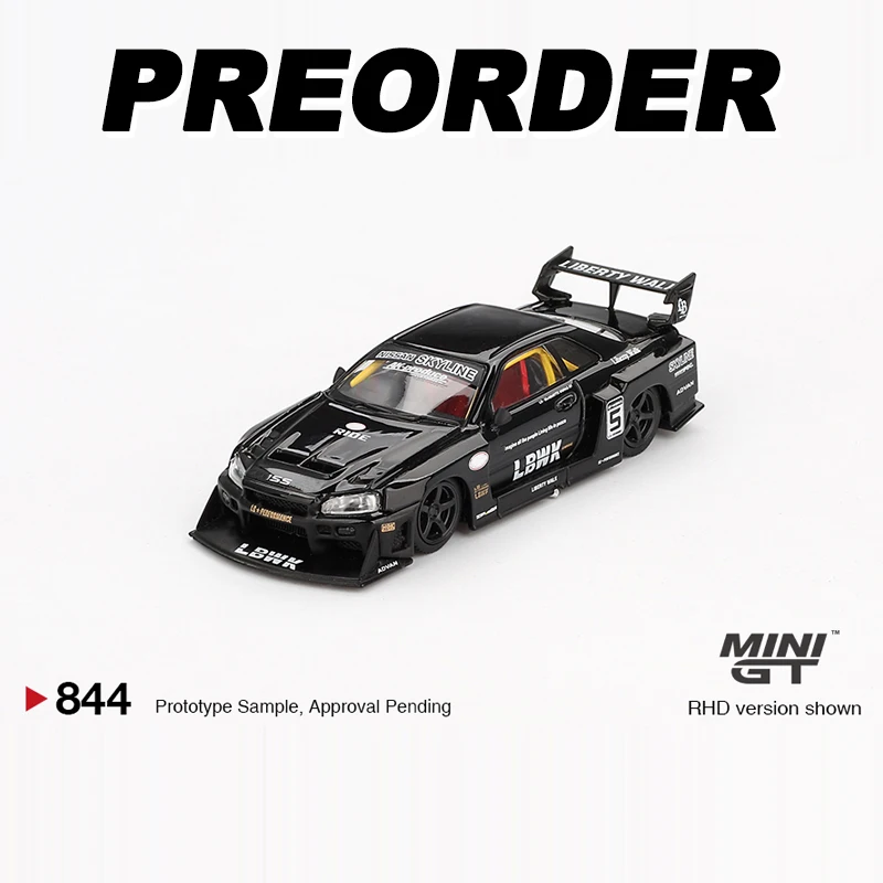 MINIGT 1:64 LBWK ER34 Super Silhouette SKYLINE Black MGT alloy car model 844