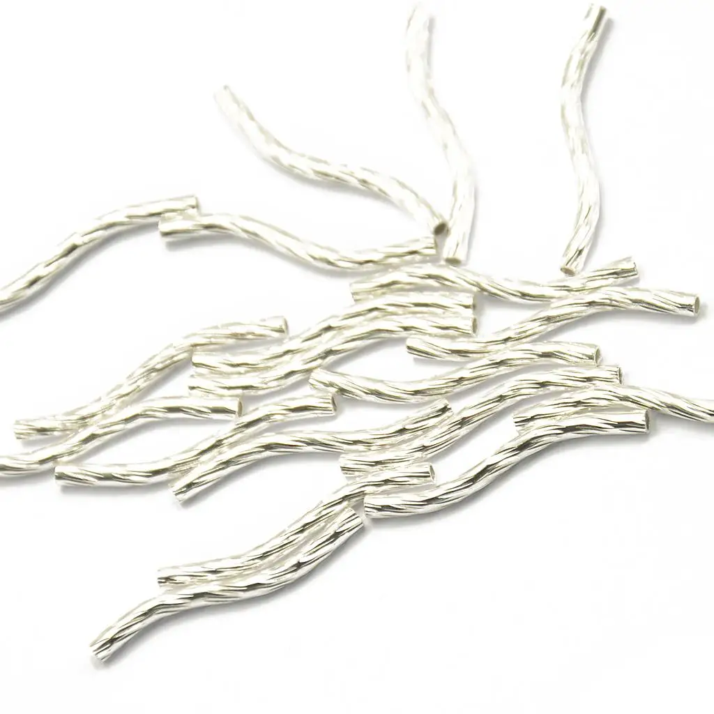 Spacer Tube Beads Silver Plated Brass Engraved Swirl Charms for DIY Jewelry and Earring Design