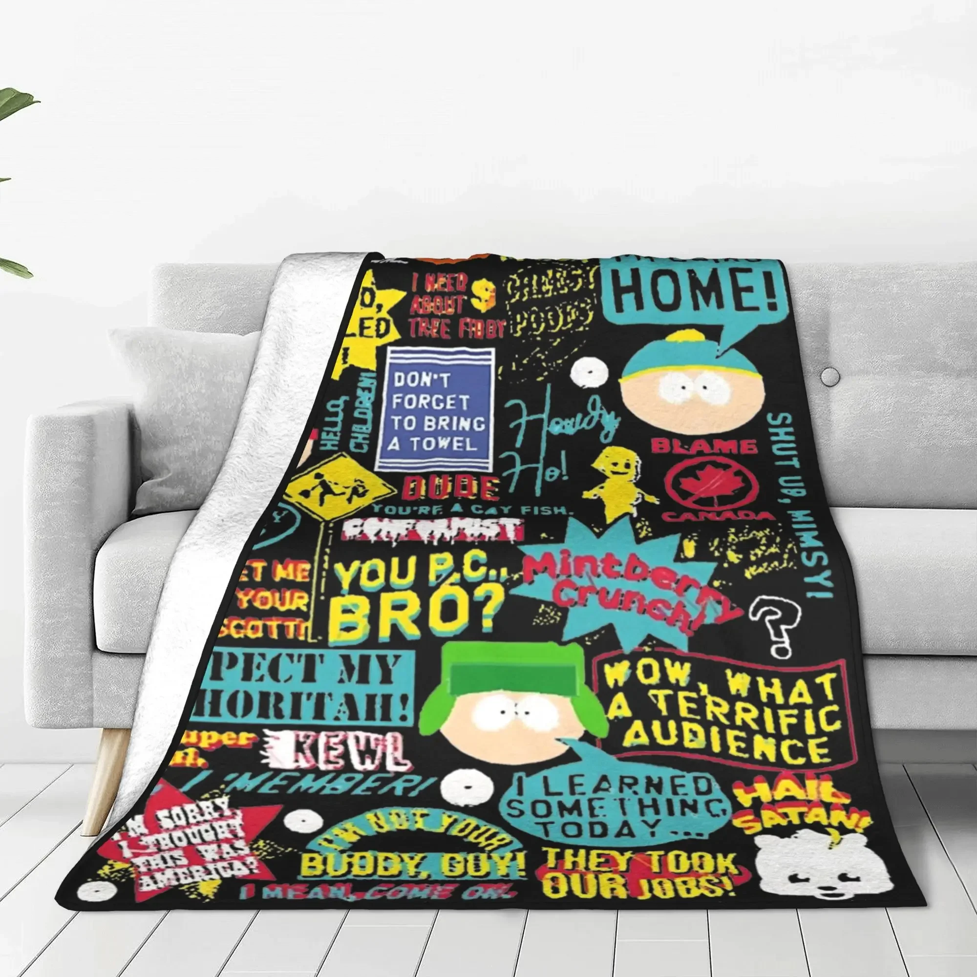 Southpark Quotes  Throw Blanket for Couch Funny Fuzzy Soft Plush Blanket 50x60 Inch Multi-size Bedspread for All Seasons