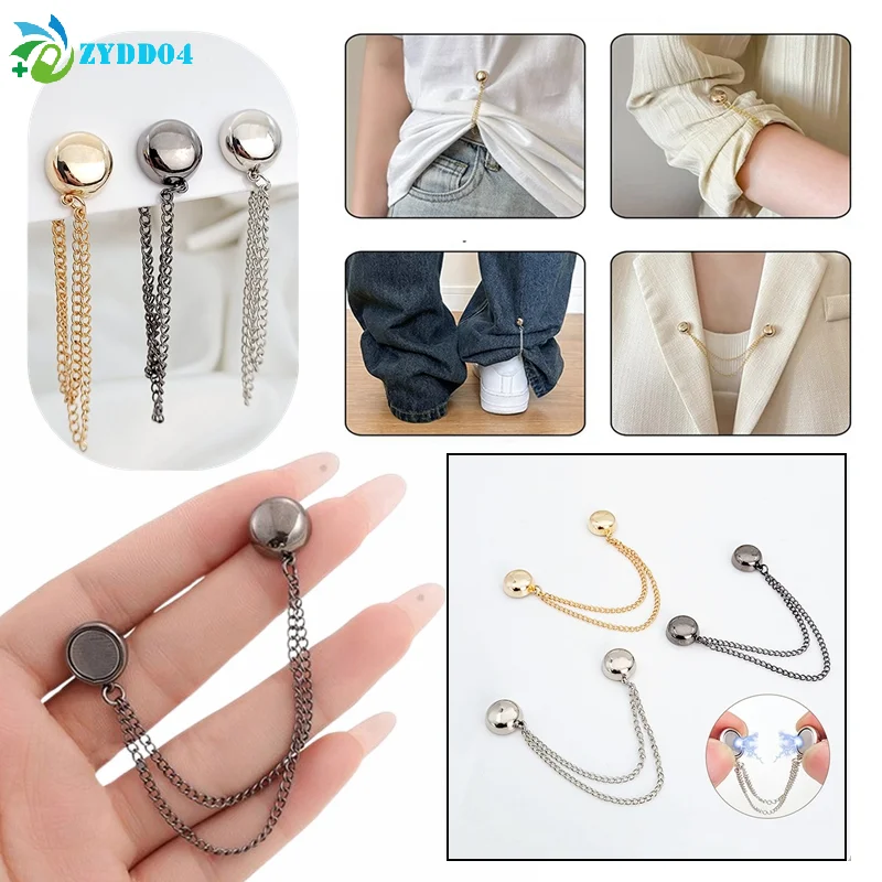

●2PCS Multi-Function Magnetic Clothing Clip With Chain Metal Buttons Clip Clothes Scarf Trouser Legs Cuff Fixing Magnet Pin