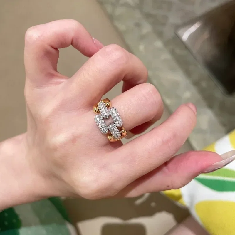 

Легкие роскошные и высококачественные сверкающие трендовые и инкрустированные бриллиантами кубинские кольца-цепочки для женщин, уникальные элегантные кольца, банкетные украшения