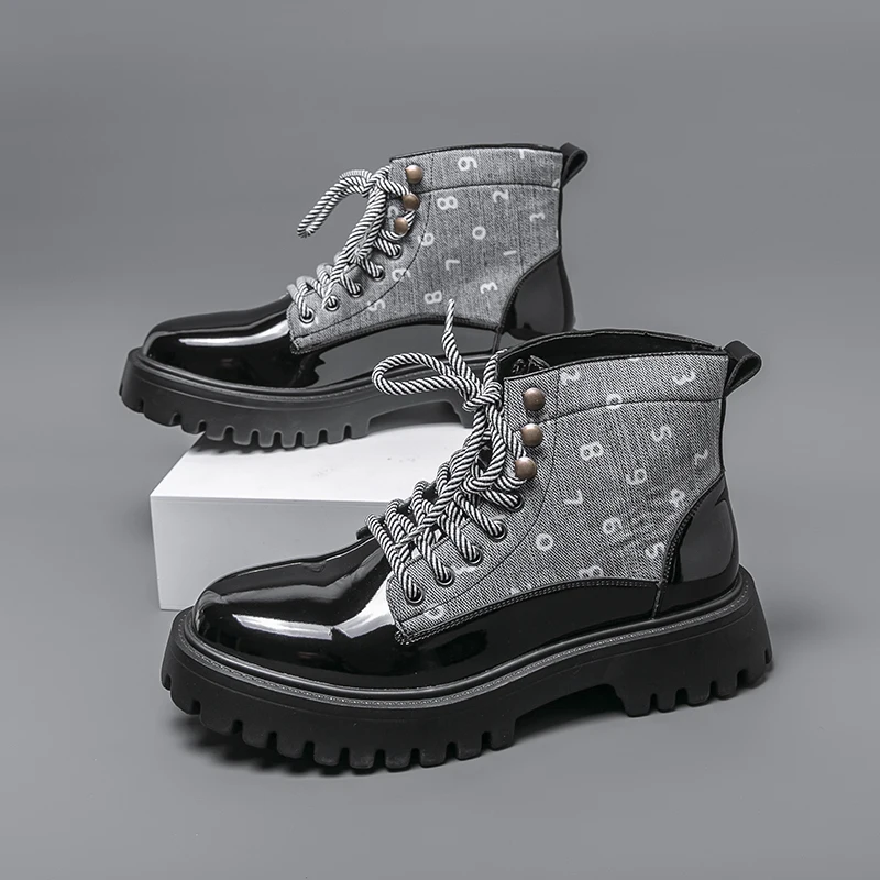 

Fashion Men's Handmade Casual Leather Ankle Boots British Style Thick Bottom Motorcycle Boots Outdoor Antiskid Walking Shoes