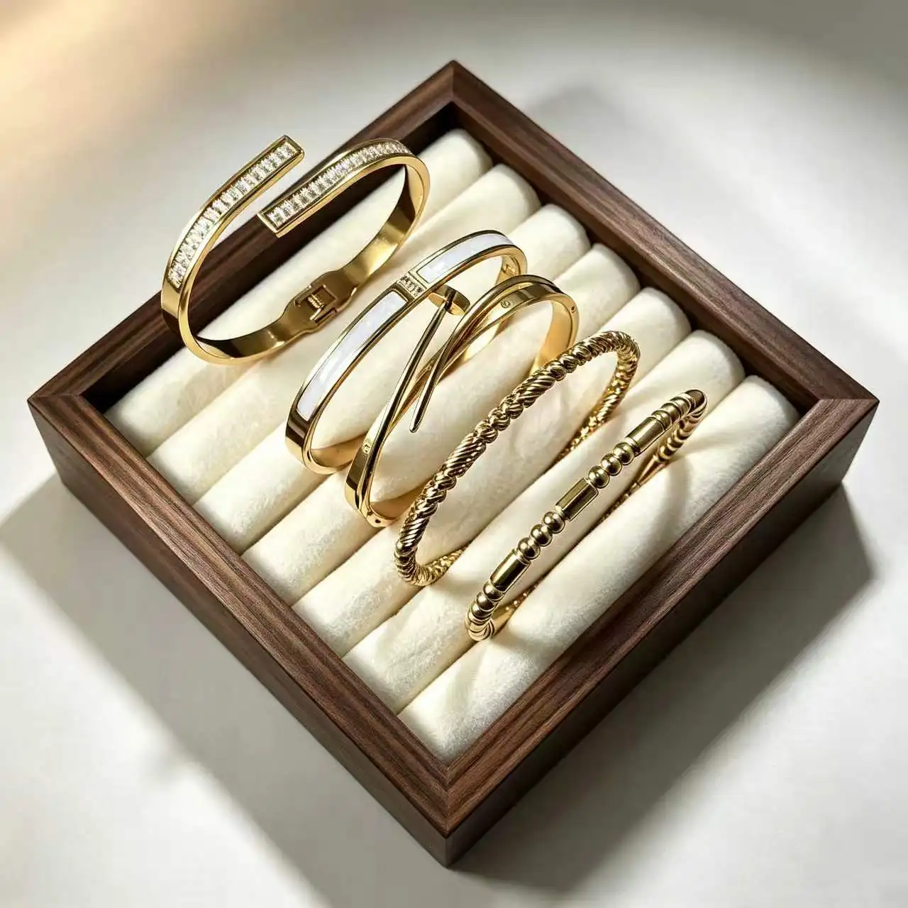 5pcs Women Gold Stackable Bangles Luxury Bling Crystal Stack Bracelets For Anniversary Wedding & Birthday Gift