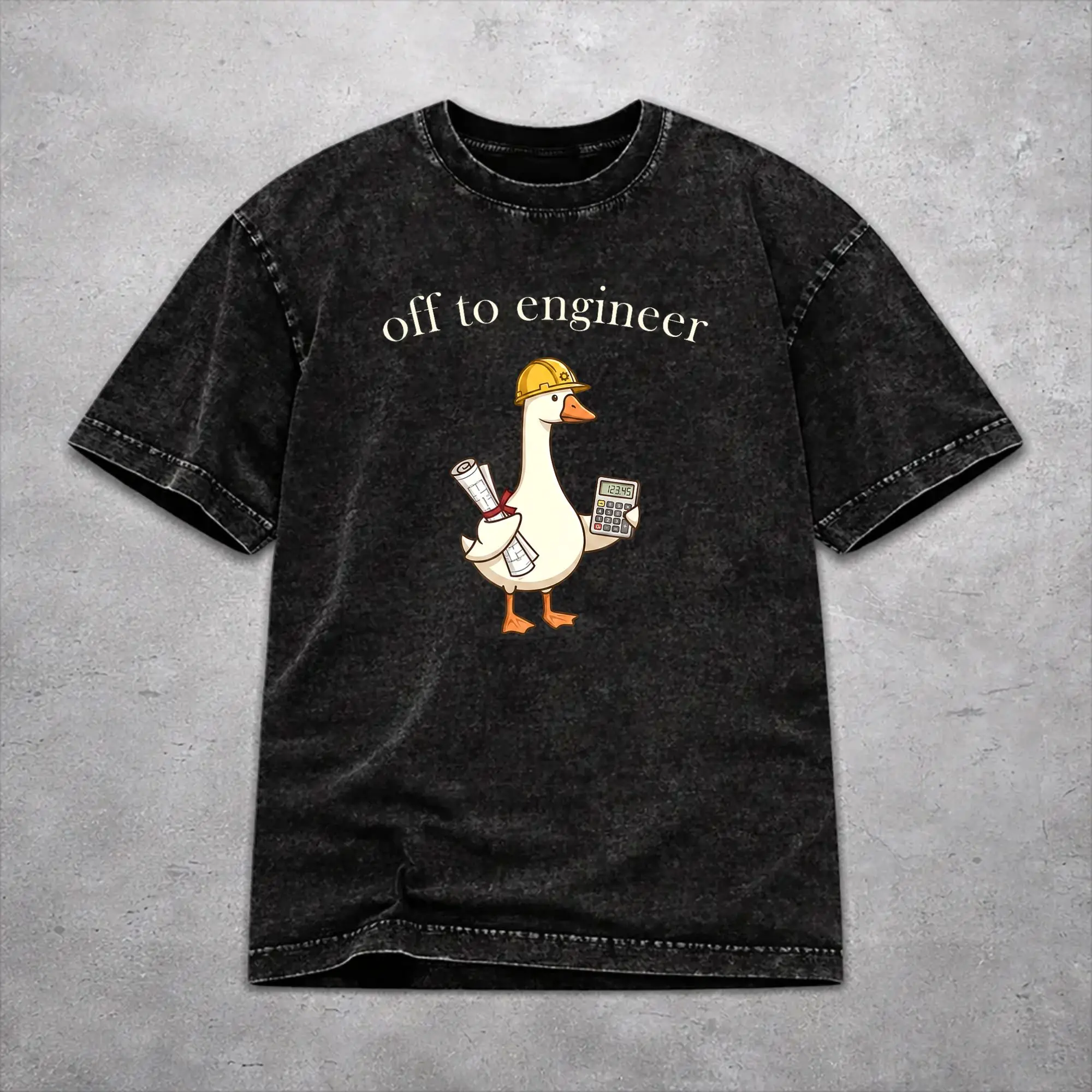 Graphic Printed Off to Engineer Funny Goose Engineer Meme Goose Lovers  Washed Shirt Merch Oversize T-Shirt  Men Women Tee