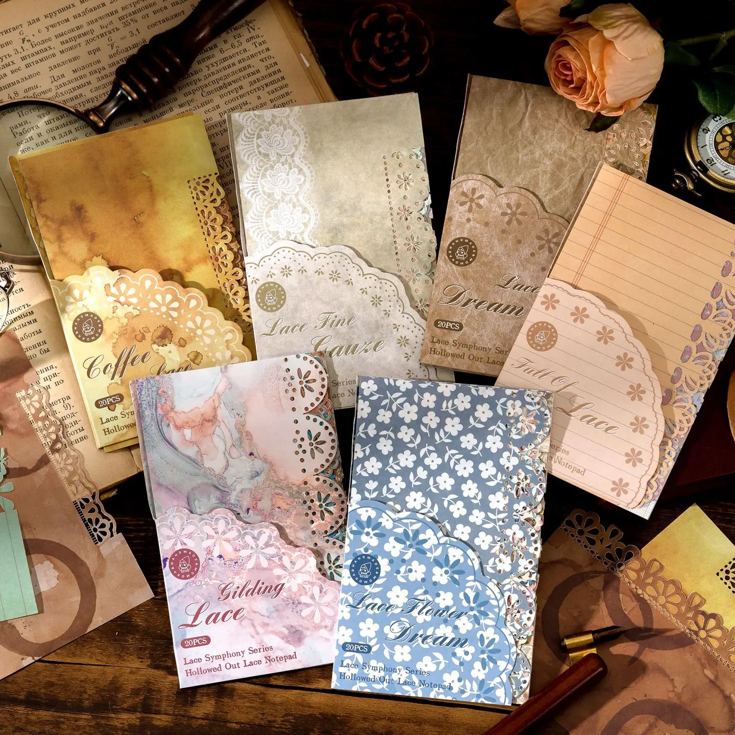 20pcs/lot Memo Pads Material Paper Lace Symphony Junk Journal Scrapbooking Cards Retro Background Decoration Paper