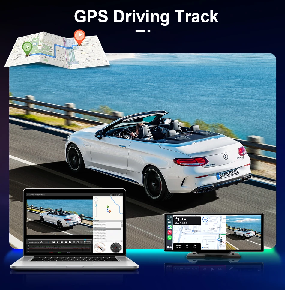 Srnubi 7/10,26 Zoll kabelloser Carplay-Bildschirm für Auto, Android Auto Dash Cam 4K Auto DVR, 1080P Rückfahrkamera, Navigationsvideorecorder, AUX – Detail 10