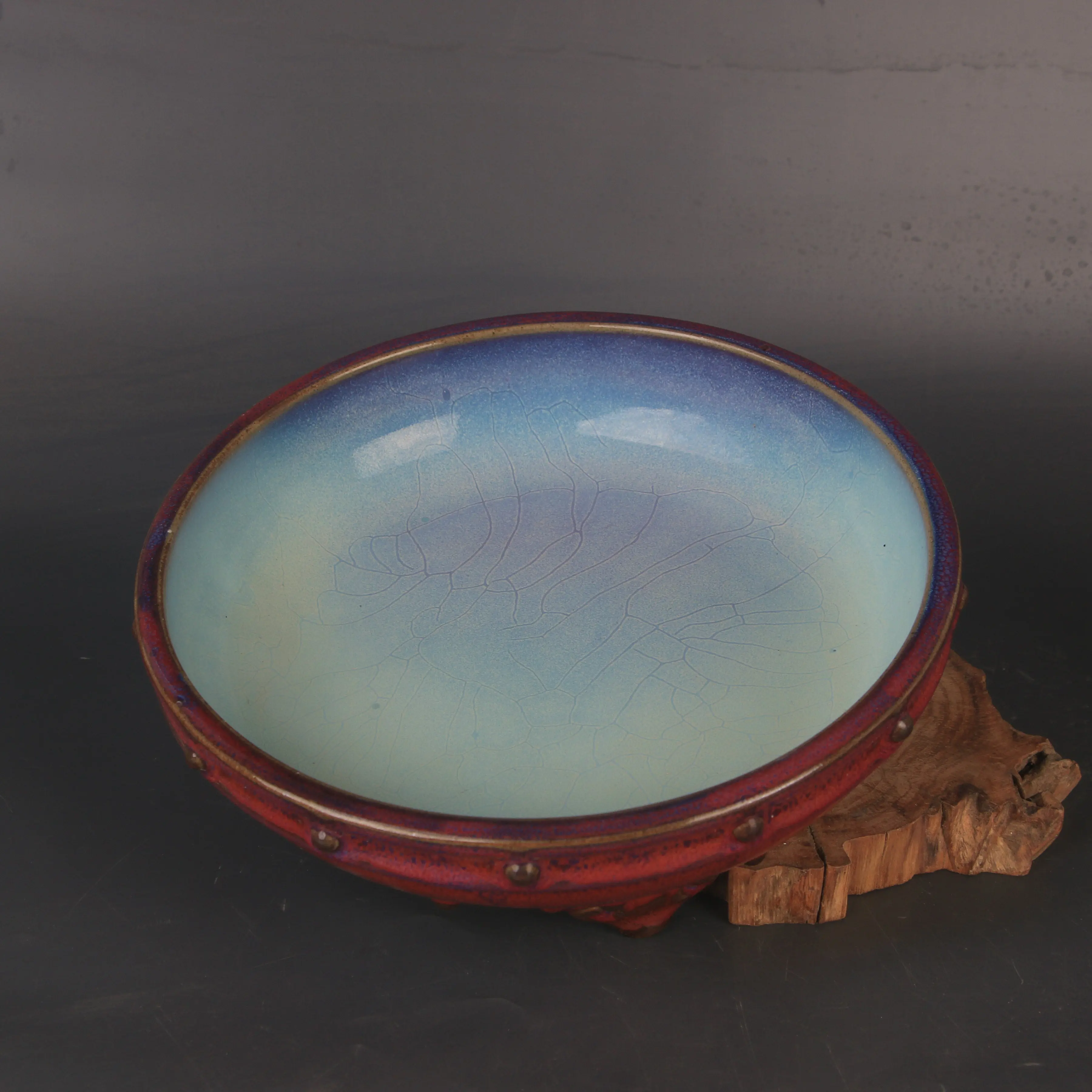 Jun Ware Style Song Dynasty Red Glaze Blue Splash Earthworm Mud Line Drum Nail Brush Washer No4-3 Reproduction