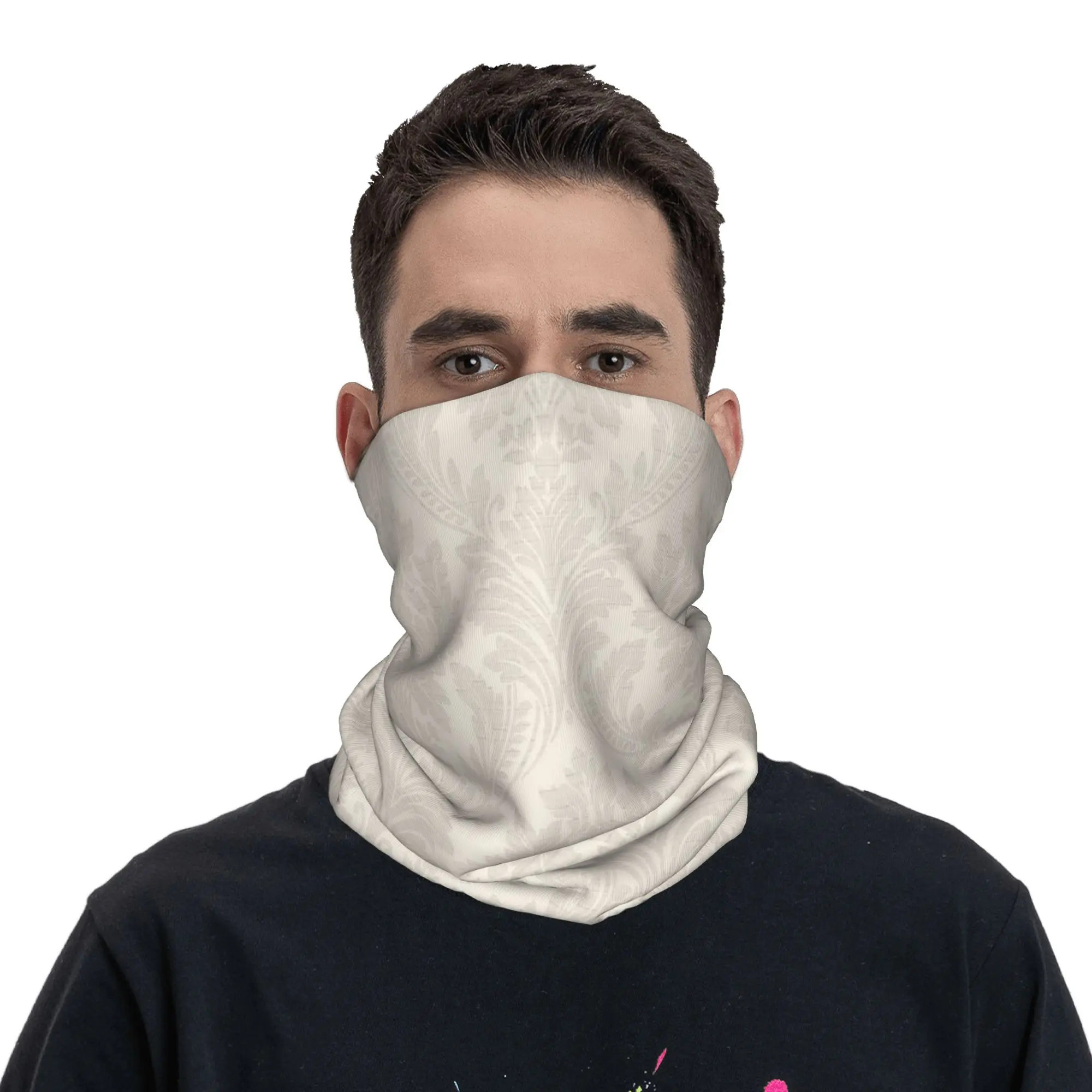 

Fashion White Floral Wallpaper Digital Printed Bandana Neck Gaiter Printed Wrap Mask Scarf Cycling Scarf Riding Unisex Adult