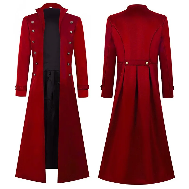 Picture 3: 2026 New Steampunk Men's Red Vintage Long Jacket, Black Gothic Trench Coat, Blue Stage Performance Overcoat.