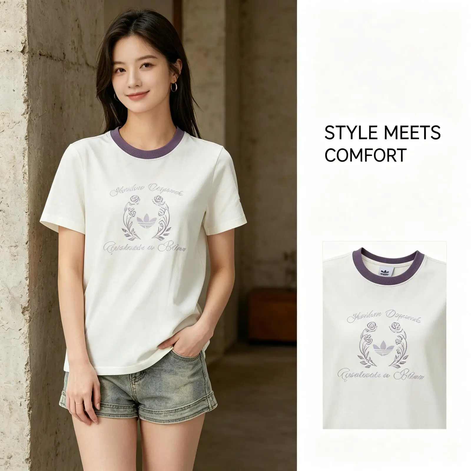 New Adidas Trefoil Women's Short-Sleeved Sportswear Running Fitness Training T-Shirt KY5734