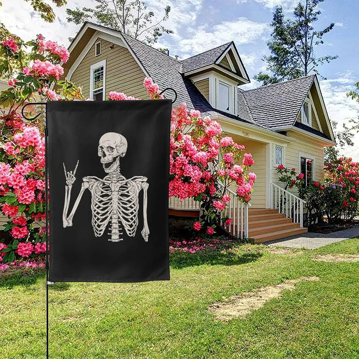 Skeleton Skull Boho Hippie Garden Flags Double Sided, Welcome Summer House Flag Banners for Christmas Decorations 12.5