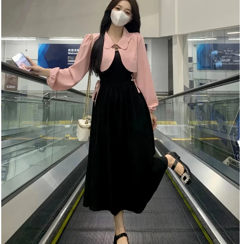 2023 Women Matching Sets French Graceful Pink Slim Coats Bandage Vest Dress Suits Spring Autumn Lady Evening Party Gown Outfits