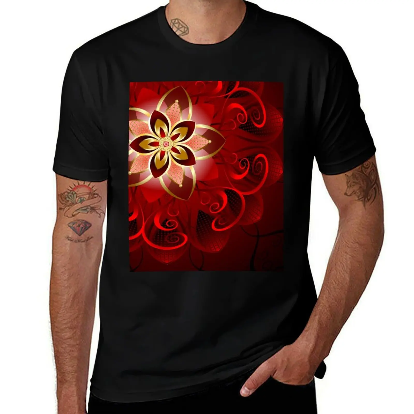 

Abstract red flower T-Shirt t shirt man luxury g man t shirts for men cotton t shirt pack T-Shirt