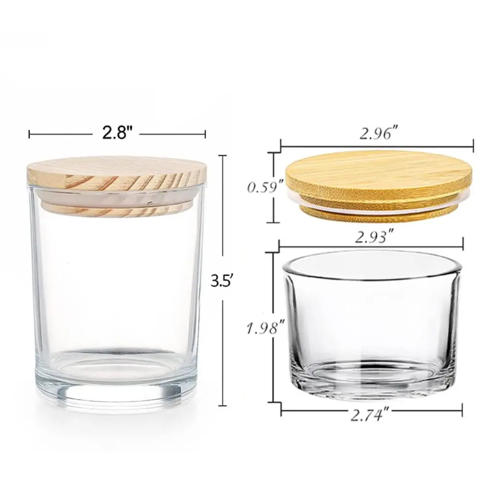 Clear Glass Candle Jars Small Transparent Glass Aromatherapy Tray with Airtight Bamboo Lids Wide Mouth Empty Candle Containers