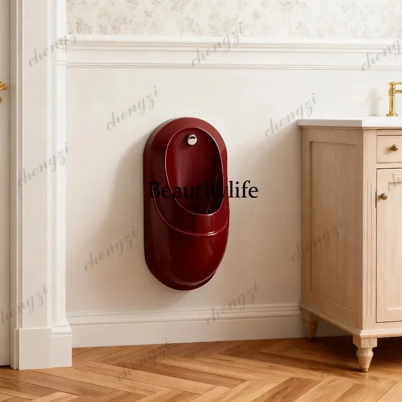 HR French retro style burgundy wall-mounted induction integrated urine bucket toilet household urinal