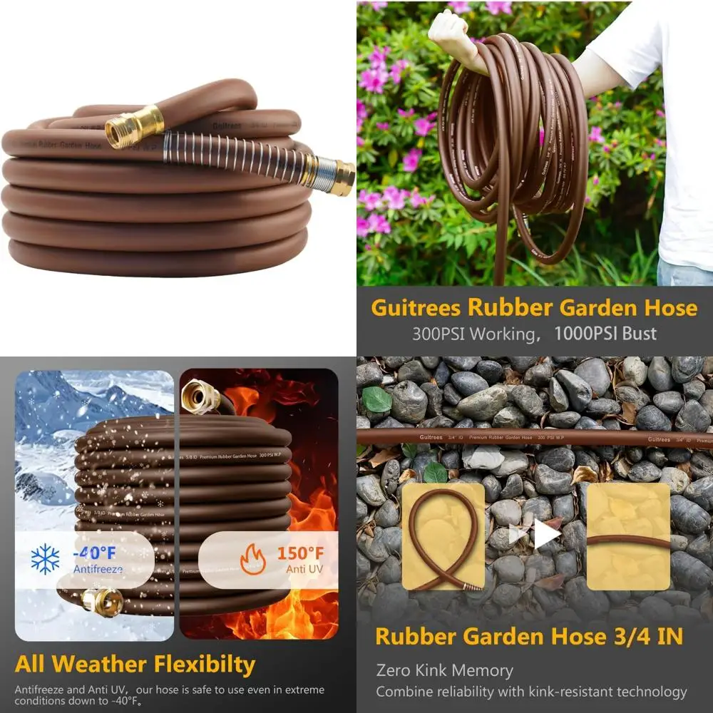 

Heavy-Duty 50FT 3/4 Inch Rubber Water Hose with Five-Layer Braiding, Male to Female Fittings, 1000 PSI Burst Pressure, Garden Ir