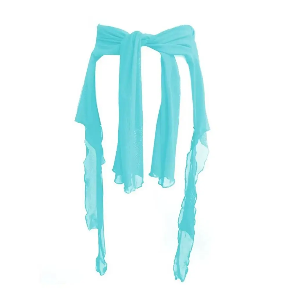 Jeans Pants Decor Irregular Jazz Dance Scarf See Through Harajuku Y2K Belt High Waist Streetwear Waistband
