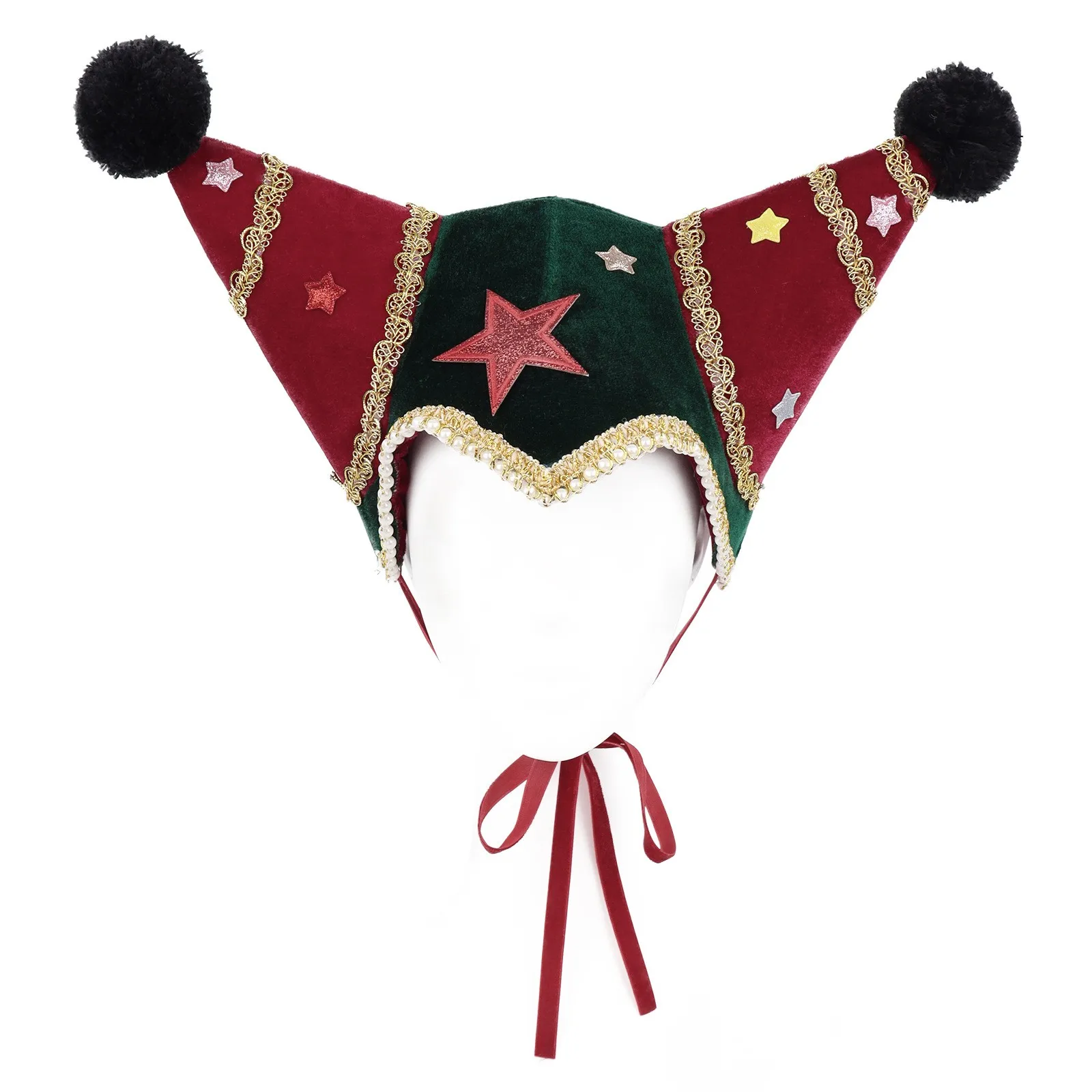 Star Patch Double Horn Hat Unique with Decorative Trim for Women and Men Christmas Party Spring Summer Autumn Winter Flat Weave