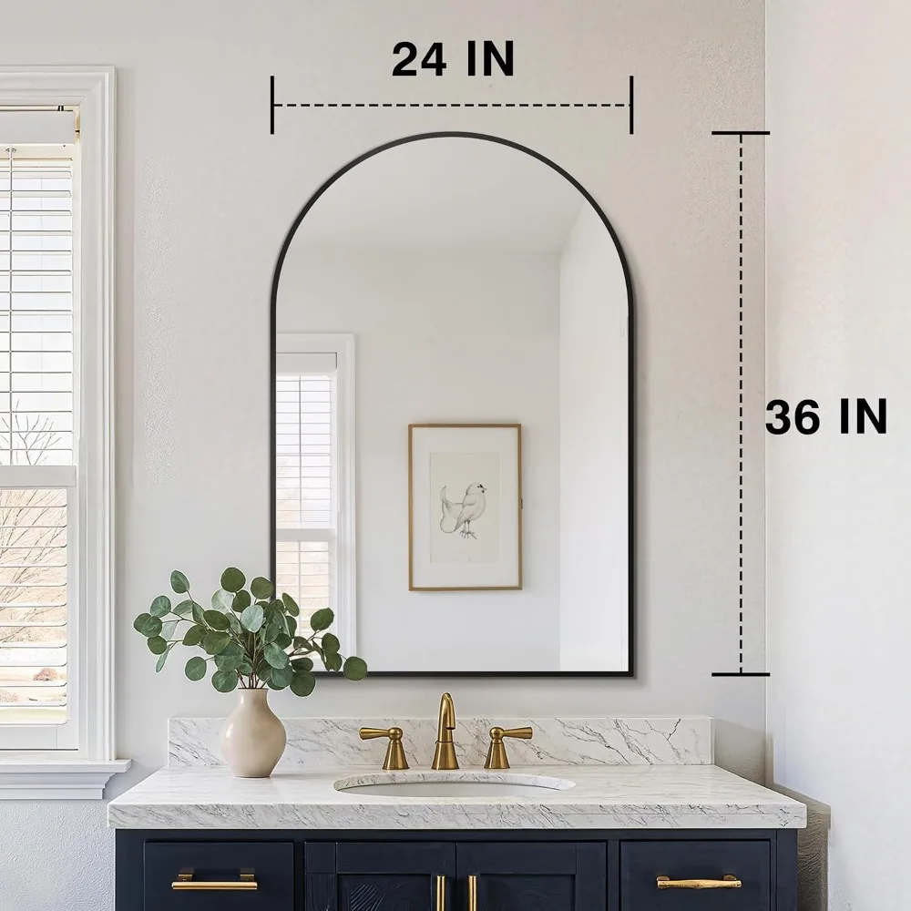 2 Pack 24 x 36 Arched Bathroom Vanity Mirror for Over Sink, Black Wall Mount