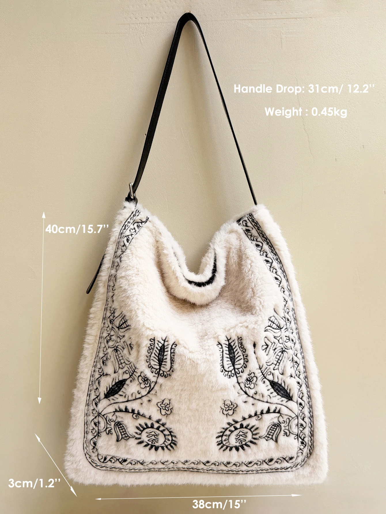 حقيبة كتف نسائية SC فاخرة من الفرو الصناعي حقيبة يد هوبو بنمط الأزهار ذات سعة كبيرة ومحفظة مربعة خفيفة الوزن كاجوال للعطلات اليومية