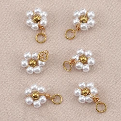 20pcs Stainless Steel Flower Imitation Pearl Beads Charms Pendants for Jewelry Making DIY Handmade Necklace Bracelet Accessories