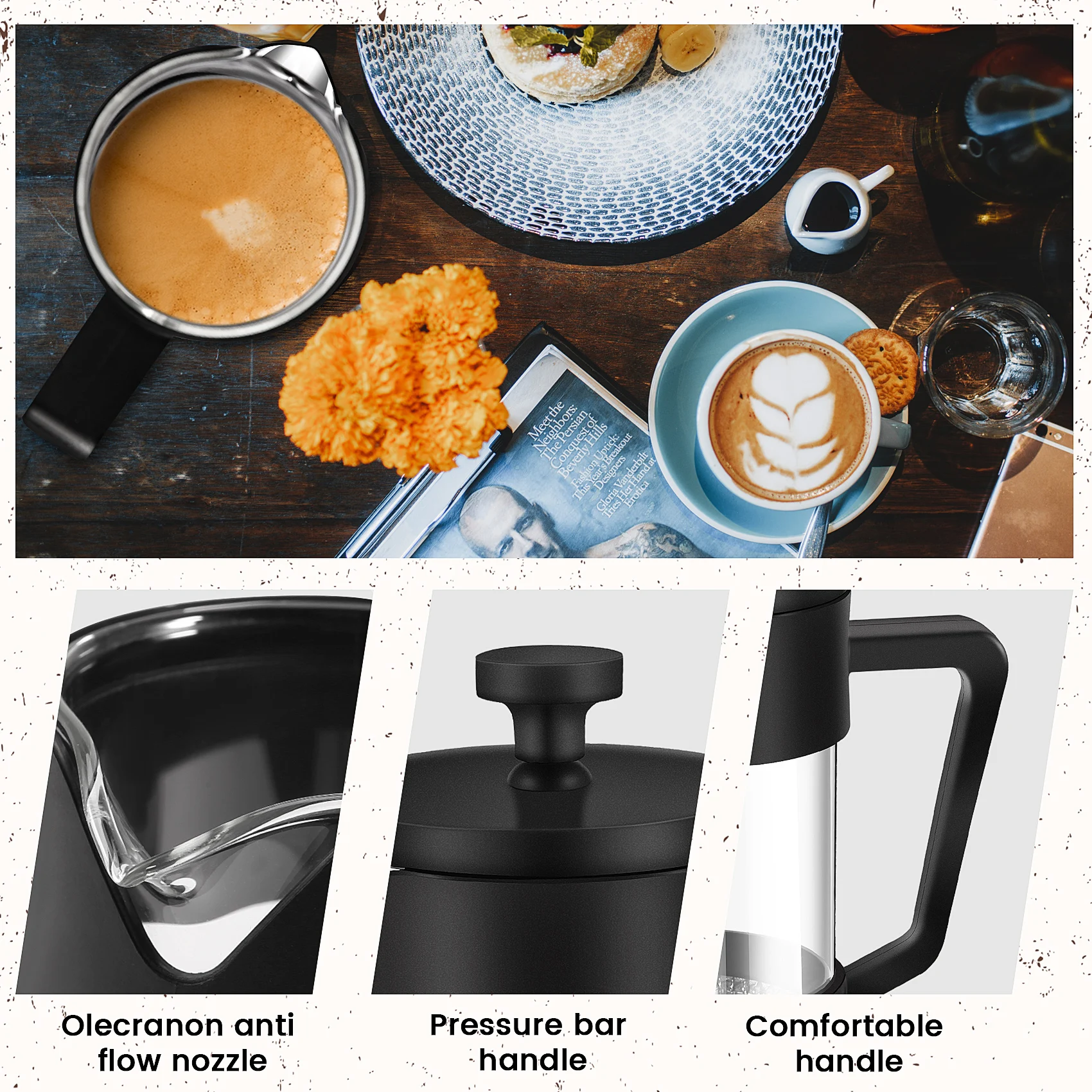 Café e chá, vidro borosilicato grosso, Rust-Free e máquina de lavar louça Safe, French Press, café e chá Maker, 12oz