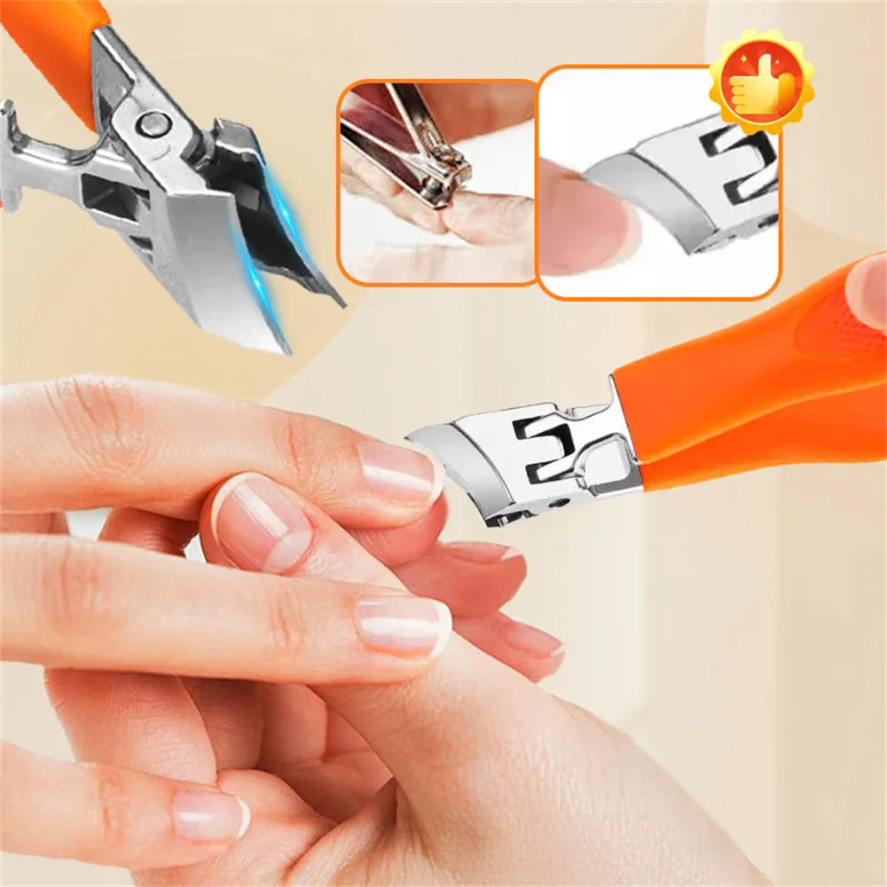 Wide Jaw Opening Anti-Splash Slanted Nail Clipper Stainless Steel Fingernail Clipper Thick Hard Toenail Cutter Manicure Scissors