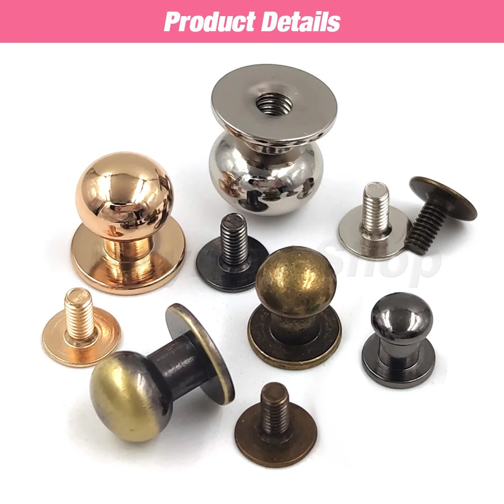 5-10pcs Round Ball Head Post Studs Brass Buttons Chicago Screwback Nail Rivet Leather Bag Craft Hardware DIY Accessories Buckles