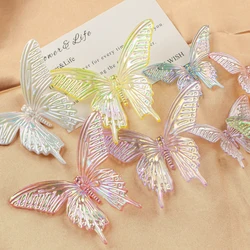 Resin Acrylic Large Shiny Colorful Butterfly One Hole Pendant Necklace Diy Jewelry Accessories Making Material 10pcs