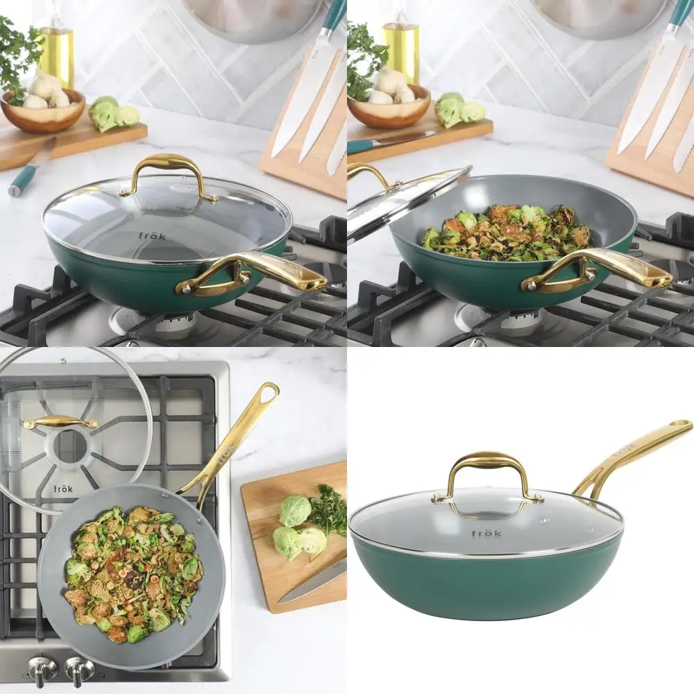 

Универсальная сковорода-вок с антипригарным покрытием Platinum, 11 дюймов, зелено-золотая, с крышкой