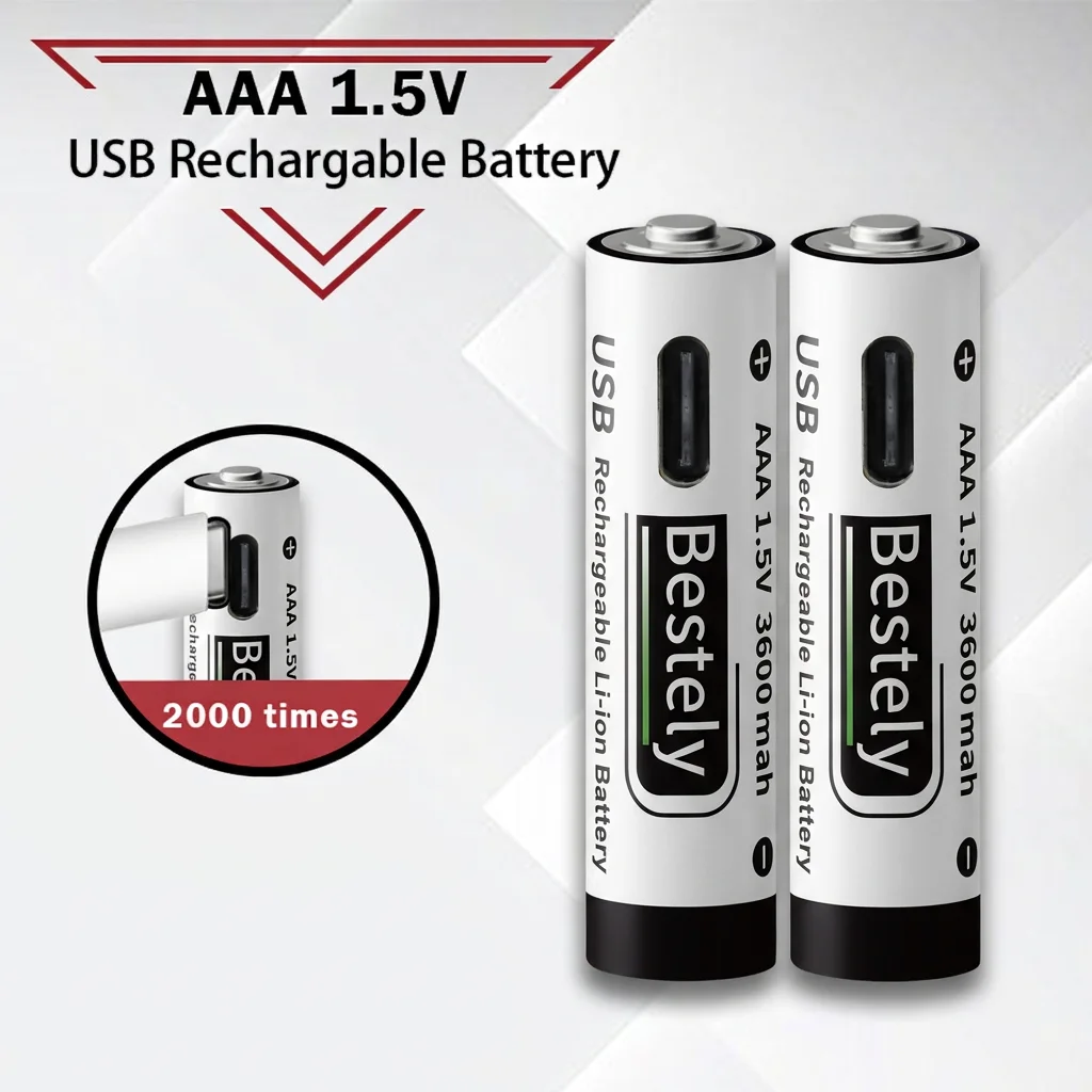 New AAA 1.5V 3600mAh Large Capacity Rechargeable Lithium Batteries USB Type-C AAA Li-ion Battery 2000 Time Cycle with Free Cable