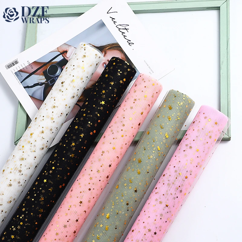 5 Yard Creative Star and Moon Sequin Flower Wrapping Paper Roll Soft Yarn Gift Wrapping Mesh