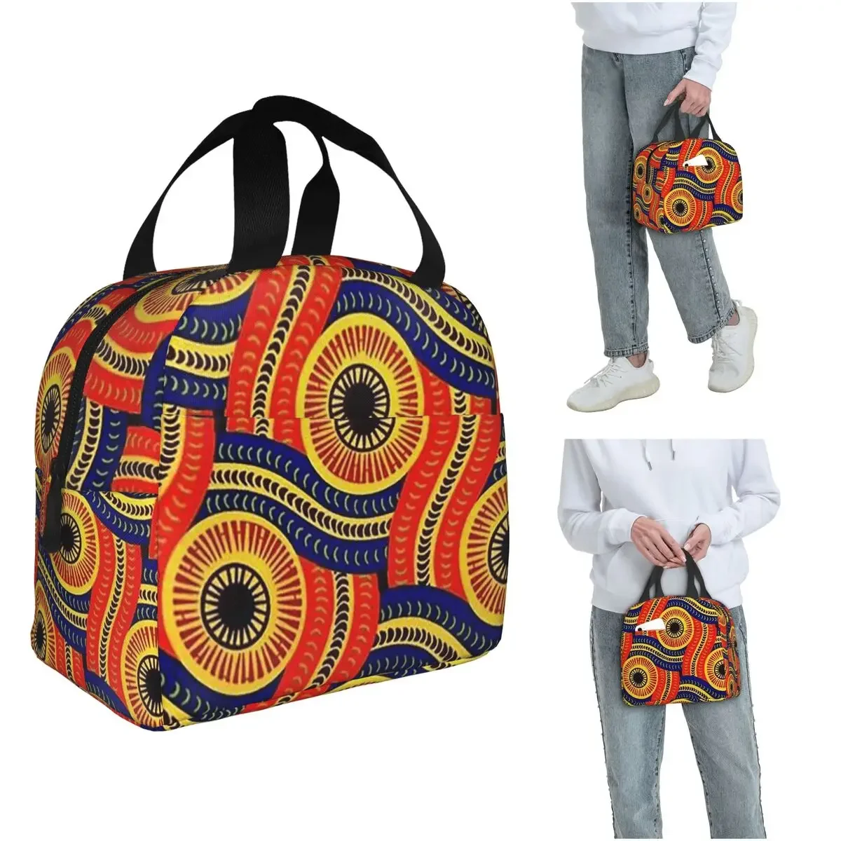 Ankara Dutch Wax African Pattern Insulated Lunch Bag for Women Children Portable Food Boxes Thermal Lunch Box Tote