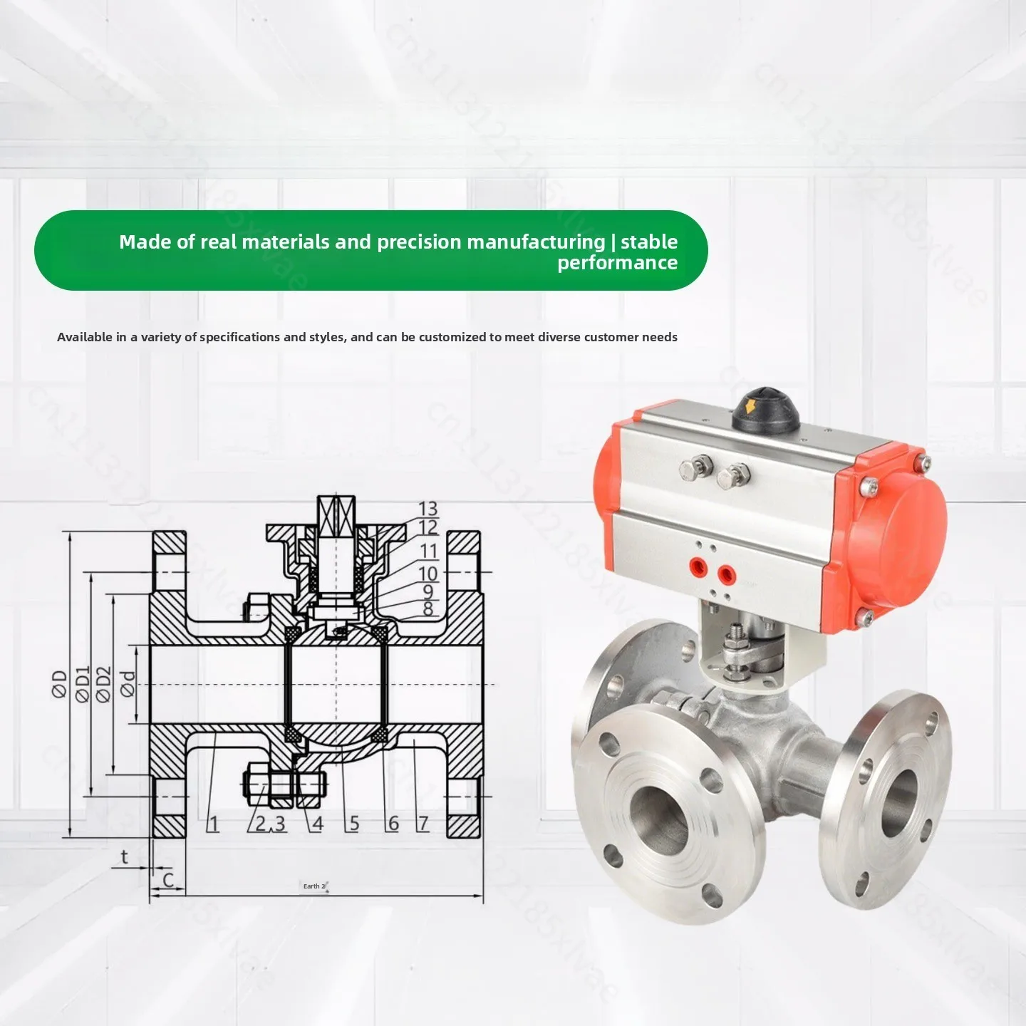 Industrial Pipeline Control Accessory Stainless Steel Pneumatic 3‑Way Ball Valve T‑L Type Flanged For Steam Fluid System