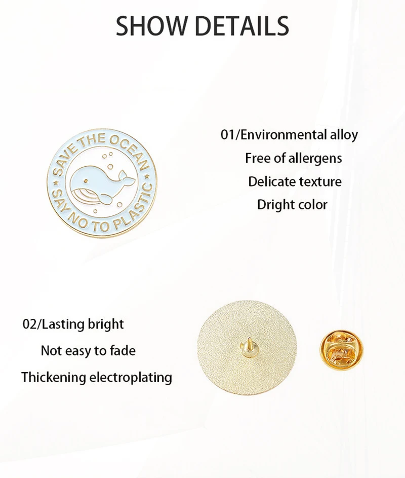 Humpback Whale Tail On the Sea Lapel Pins Badges Whale Jewelry Save the Ocean Enamel Brooch Stop Plastic! Pin