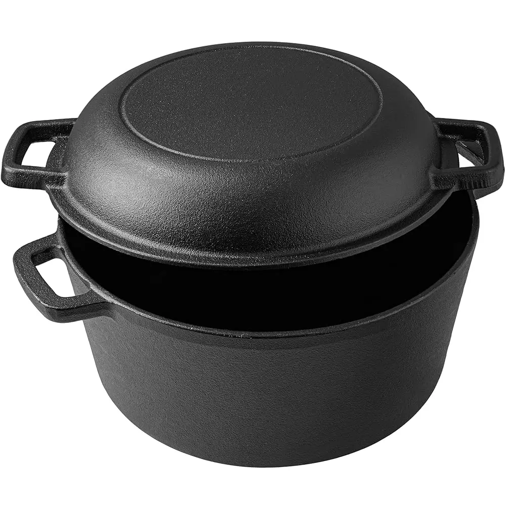 

Чугунная жаровня Vivicreate 5 QT 2-в-1 с крышкой-сковородой, предварительно пропитанная, для выпечки на костре, для выпечки хлеба на закваске, для кемпинга