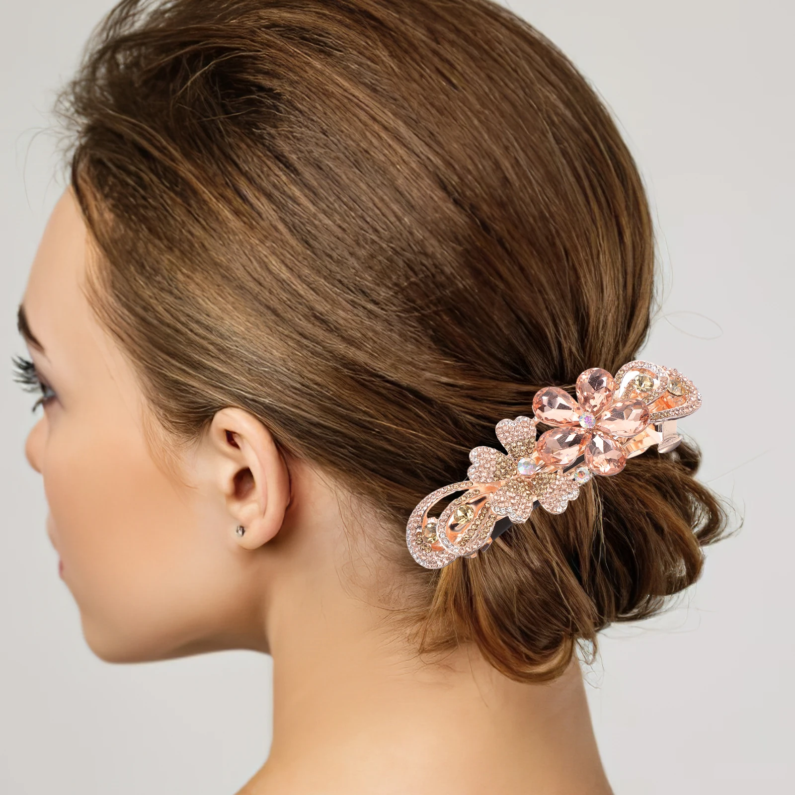 

Rhinestone Hair Claw Clips Large Barrettes Snap Metal Durable Shiny Comfortable Accessories for Women Thick Hair Wedding