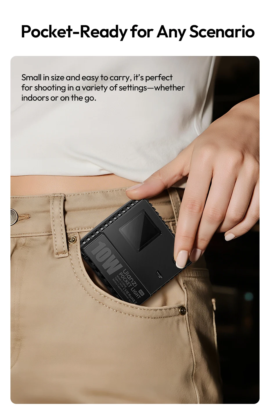Ulanzi C10RGB Pocket Power 10W RGB-Videoleuchte 1800K-9000K Bi-Color-LED-Licht für Telefonkamera Stativ Video Vlog Fotografie – Detail 11