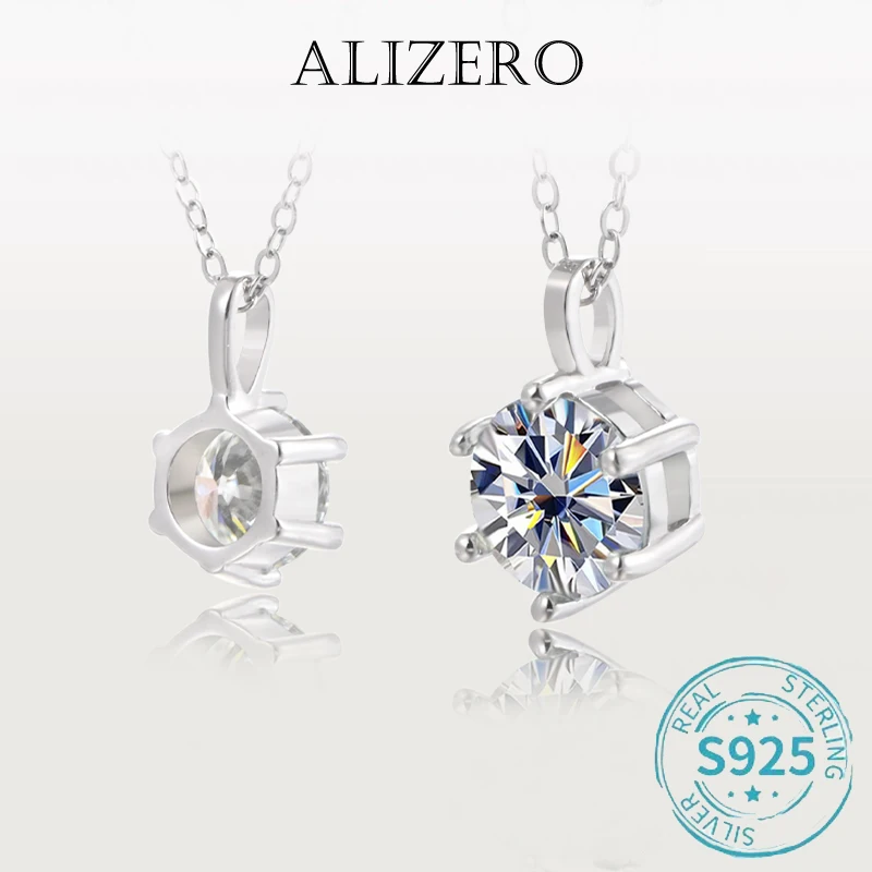 ALIZERO 2.0ct Round Cut D Color Moissanite Necklace For Women Fine Jewelry with GRA 925 Sterling Sliver Diamond Pendant Necklace