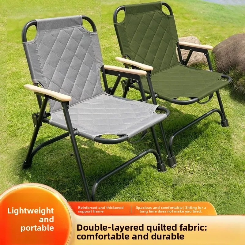 

Oxford Fabric & High Carbon Steel Folding Camping Chair 3-Layer Padded Kermit Chair for Fishing Beach Picnic Outdoor Use