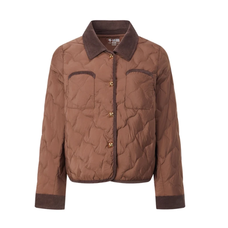 Chericom Chaqueta corta de solapa con dos bolsillos tipo parche en el pecho Puños a prueba de viento Cierre frontal a presión Ropa de abrigo ligera Y309038Y